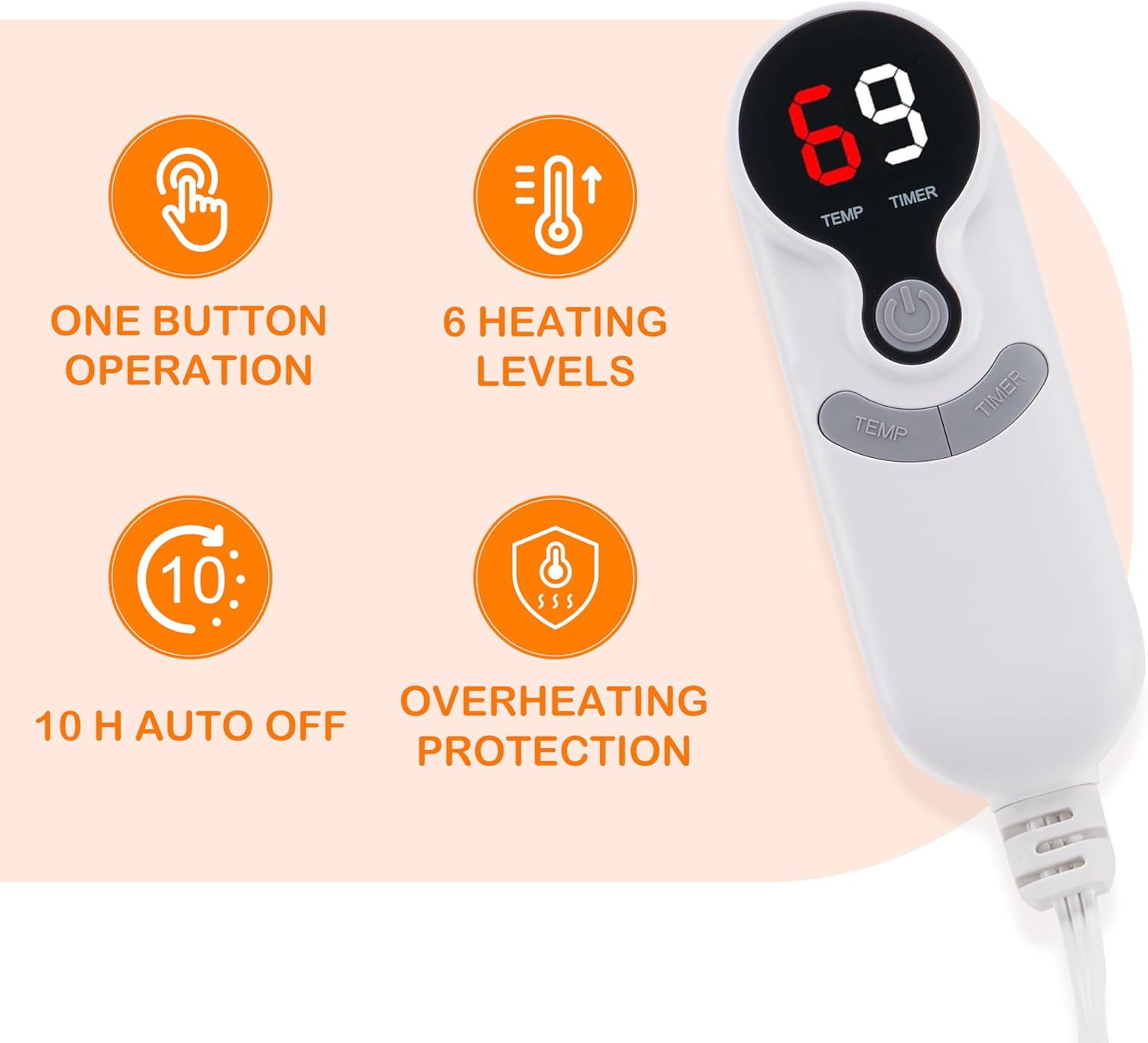 Electric Heated Blanket Full Size 72×84 with 9 Heating Levels & 1-10Hs Auto Off，Double Sided Plush Sherpa, Energy Efficient, Machine Washable, for Couch & Bed, Light Pink